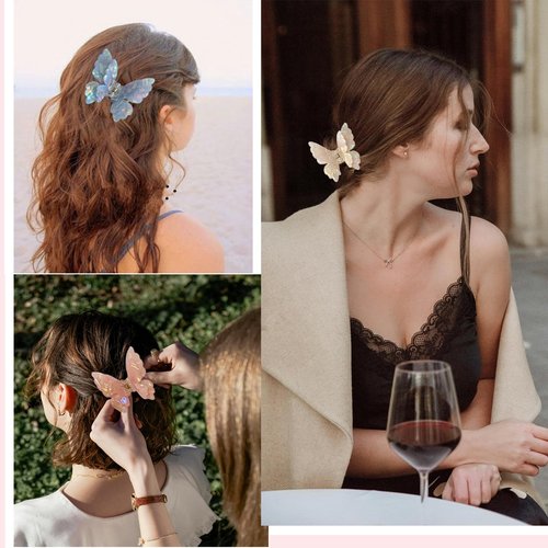 PandaPetals Butterfly Hair Clips 2.6 inch Medium Cute Hair Claw Clips for Women Girls Styling - 3 Pack (Blue + Yellow + Pink)