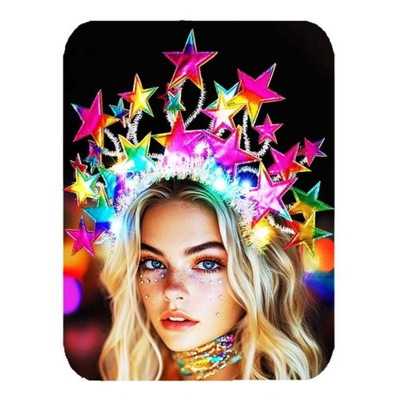 CAKURE Light Up Star Headband LED Christmas Star Headpiece Holiday Hair Accessories for Women (Colorful)
