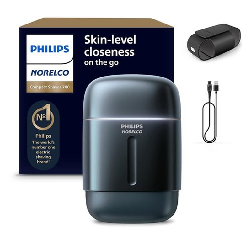 Philips Norelco Shaver 700 Series - Compact Electric Shaver with Lift & Cut System, Dual Steel Blades, Wet & Dry Use, Travel Case