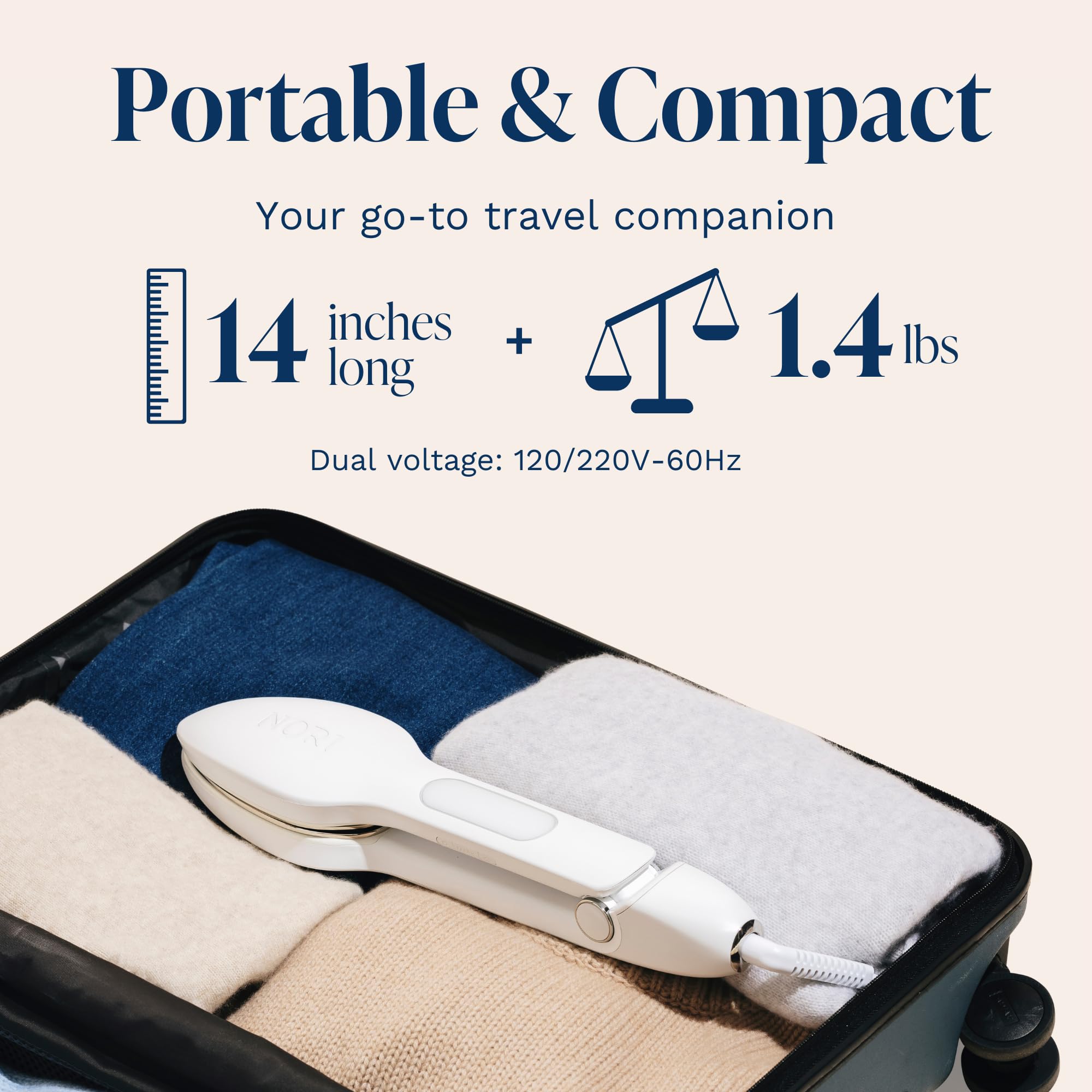 Nori Press Travel Steam Iron - Handheld Iron with 6 Fabric Settings - White
