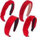 Taiyin 4 Pack Red Headbands for Women, Knotted & Braided Satin Velvet Hairbands, Criss Cross Wide Headband Set, Valentine's Day Gift Hair Accessories