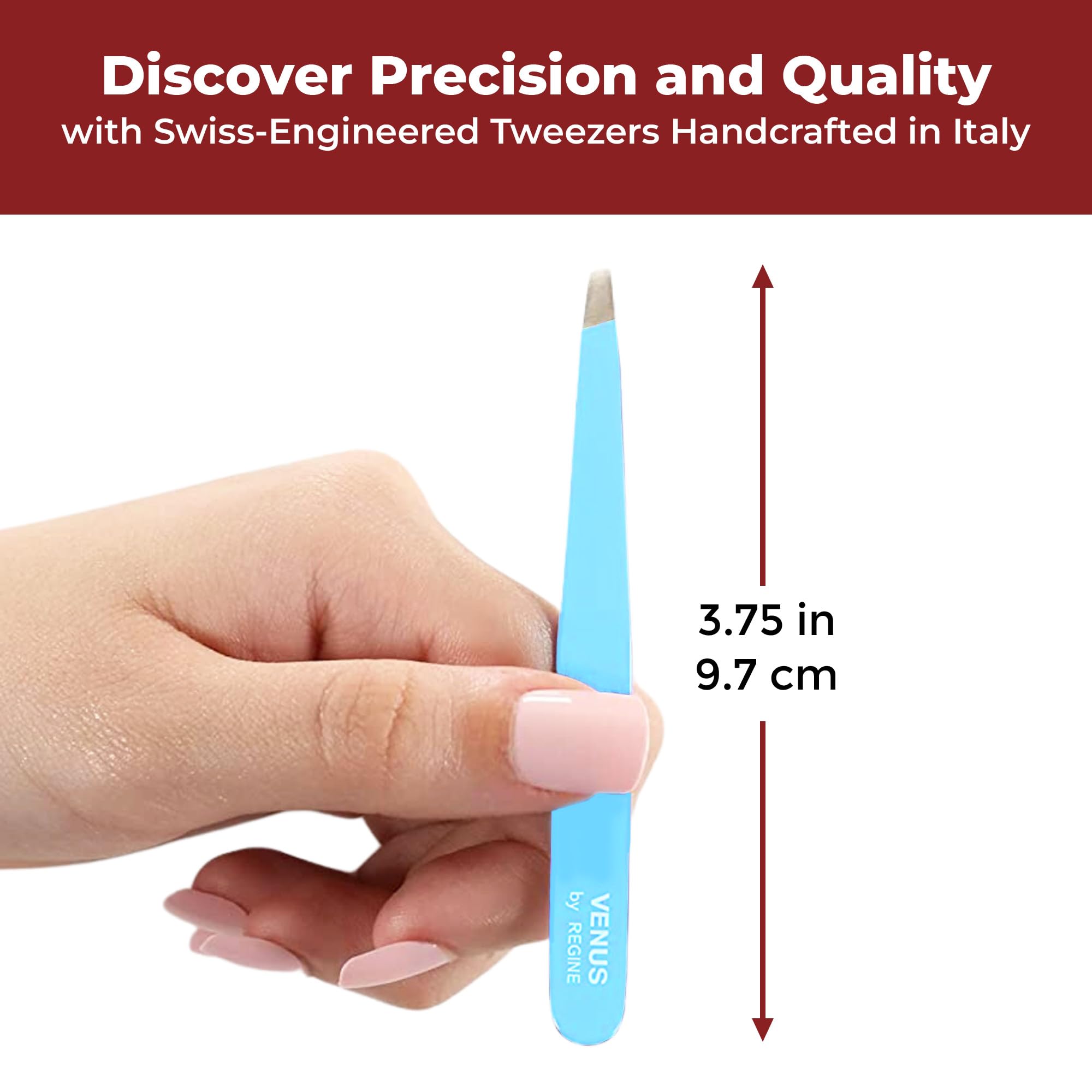 Venus by Regine Slant Tweezers - Handmade Precision Tool for Women & Men, 25-Degree Angle for Shaping Eyebrows & Grooming Facial Contours, Suitable for Eyebrow & Facial Hair Removal (Bright Blue)