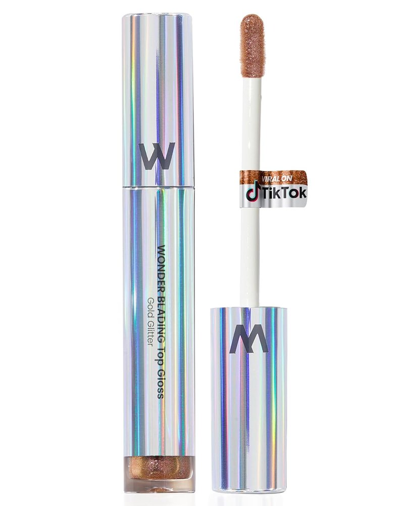 Wonderskin Lip Gloss - Gold Glitter Blading Top Gloss for Hydrating, High Shine Finish