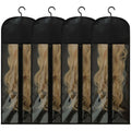 Jonley 4Pcs Extra Long Wig Storage Bags with Hanger, Wig Storage for Multiple Wigs, Wig Bag with Hook Storage, Breathable and Easy Carry Home Hair Salon Travel Use (Black 31.5in)