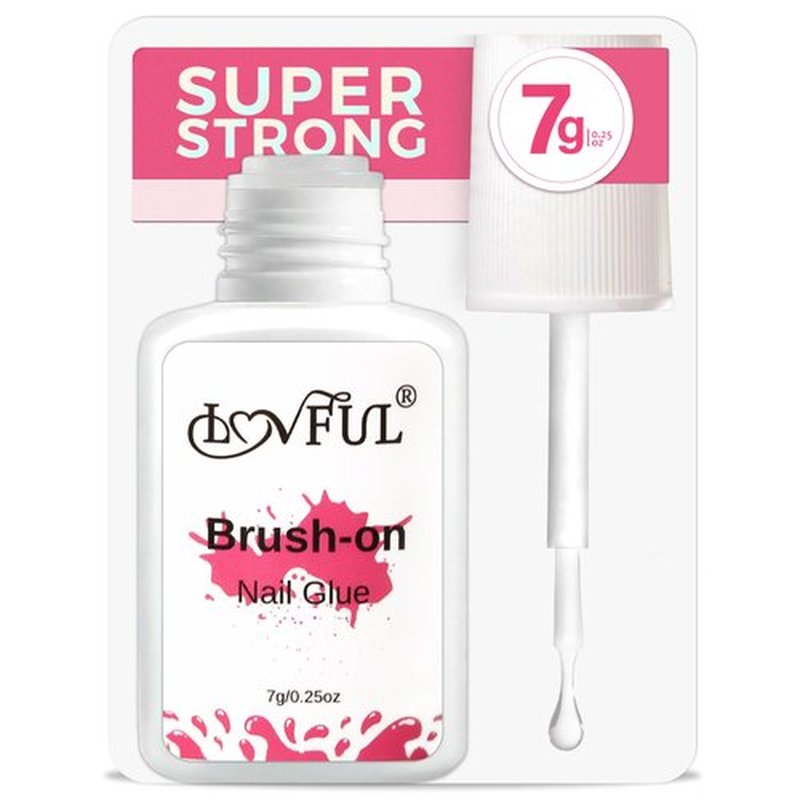 LOVFUL Extra Srong Brush on Nail Glue for Press Ons, Super Strength Nail Adhesive for Acrylic Press on Nails Tips - Salon Quality, Quick Drying, Long Lasting, Easy&Precise Application(7g/0.25oz)