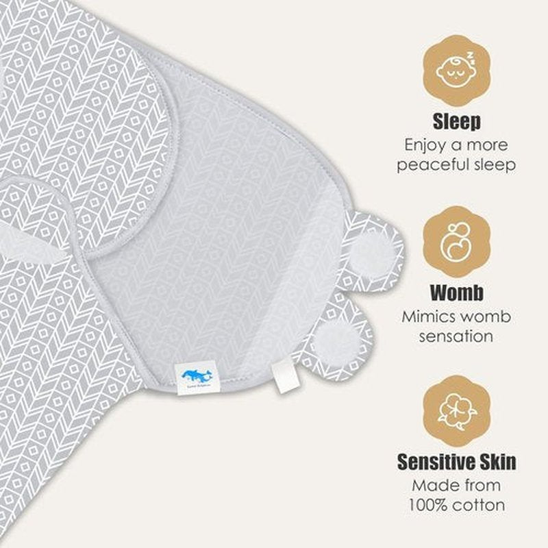 Sweet Dolphin Baby Swaddle Sleep Sacks - Soft Cotton Newborn Wrap for Boys & Girls, 0-3 Months | Grey