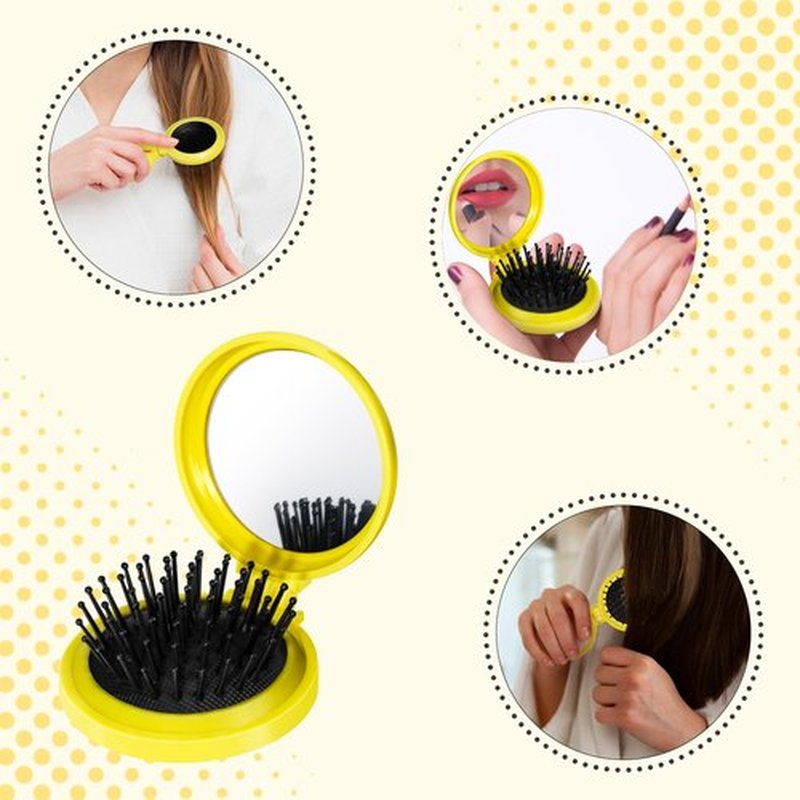 12 Pcs Softball Mini Detangler Brush, Folding Mirror Hair Brushes, Mini Travel Hair Brush, No Tangle Soft Flexible Bristles for Straight, Curly, Thick Hair for Softball Team Gift Sport Party