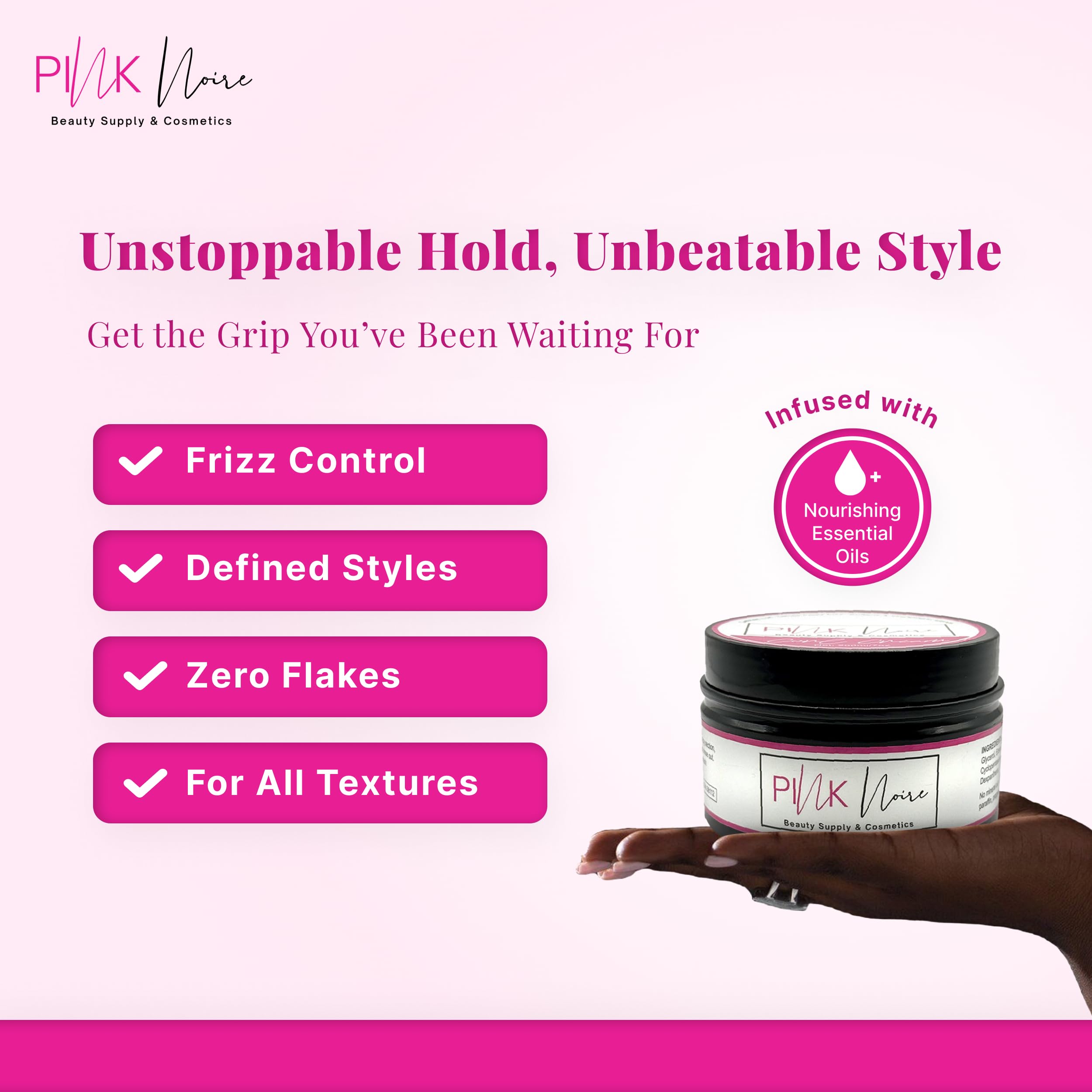 Pink Noire Braiding Gel | Braid Gel Extreme Hold for Locs, Twists and Braid | 7 fl oz