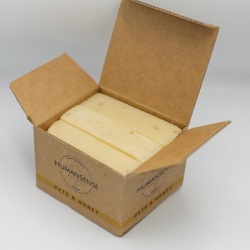 Human Sense Soap Bar Oats & Honey - 3 PK - 100% Natural, Cruelty Free, Paraben Free, Sulfate Free, Gluten Free, Light Brown