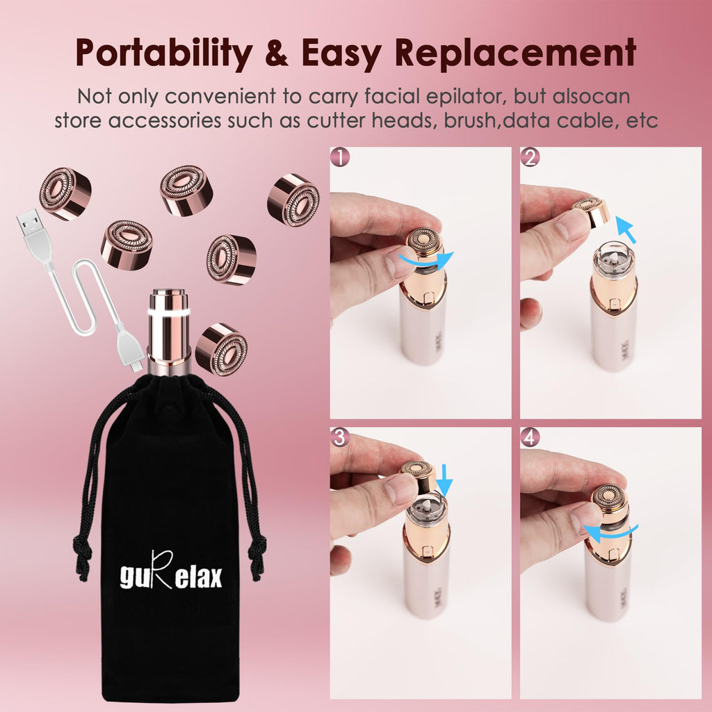 Gen 3 Replacement Heads for Finishing Touch Flawless, 18K Gold Painless Facial Hair Remover Blades with Exclusive Eyebrow Trimmer Head, 3 Facial + 3 Eyebrow Replacement Heads Set for Women