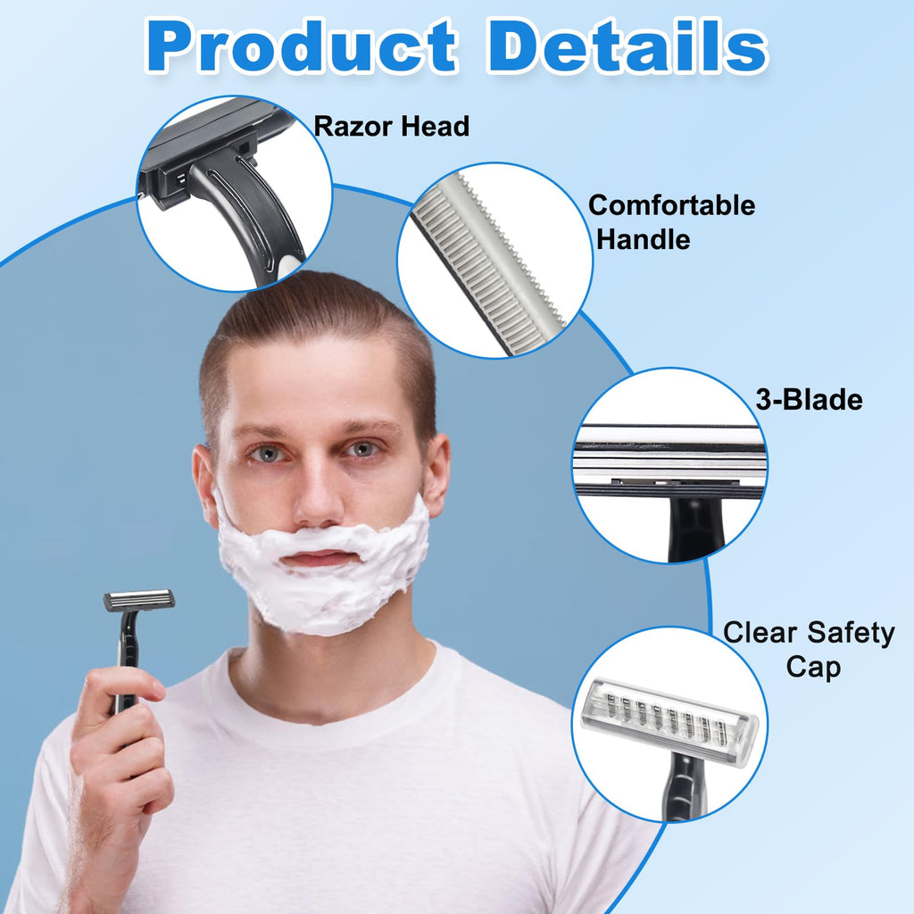 Xuezoioy Disposable Razors Bulk Pack of 30,Black Travel Bulk Razors Single Use Individually Wrapped 3 Blade Men's Disposable Shaving Razors with Clear Cap for Homeless,Hotel,Charity,Air Bnb,Unisex