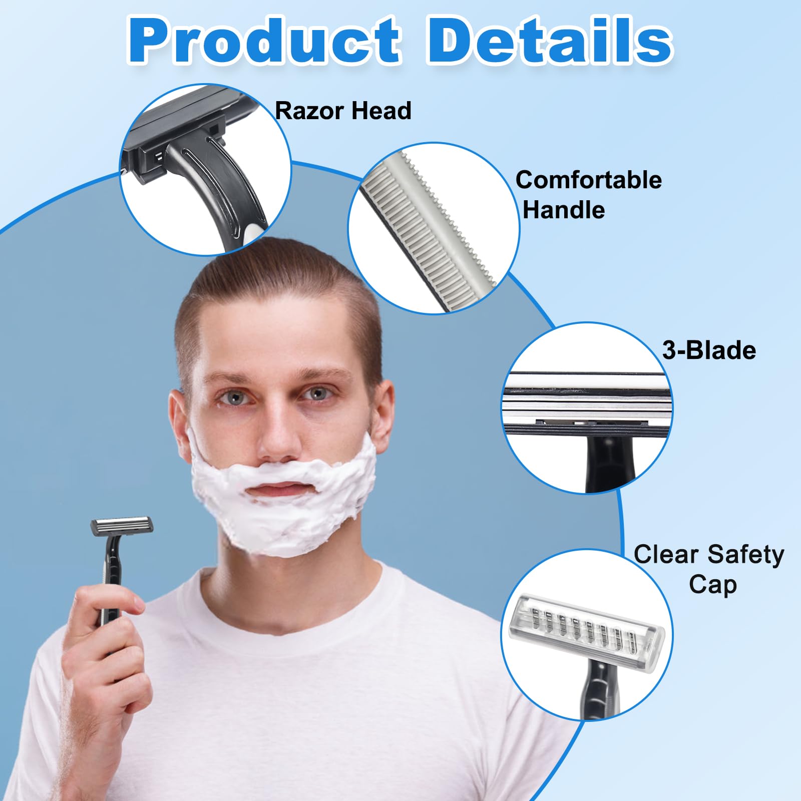 Xuezoioy Disposable Razors Bulk Pack of 30,Black Travel Bulk Razors Single Use Individually Wrapped 3 Blade Men's Disposable Shaving Razors with Clear Cap for Homeless,Hotel,Charity,Air Bnb,Unisex