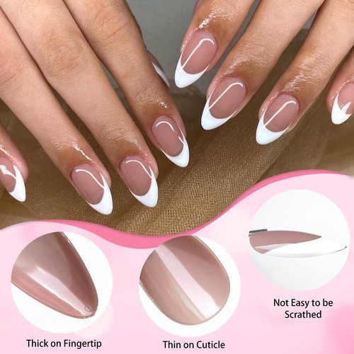 240pc Almond Press on Nails Medium Fake Nails, French Tips Nails Press on Nail Almond Glue on Nails Coffee Acrylic-Nail Medium Press-on French False Nail Artificial Fingernail with Glue Tab