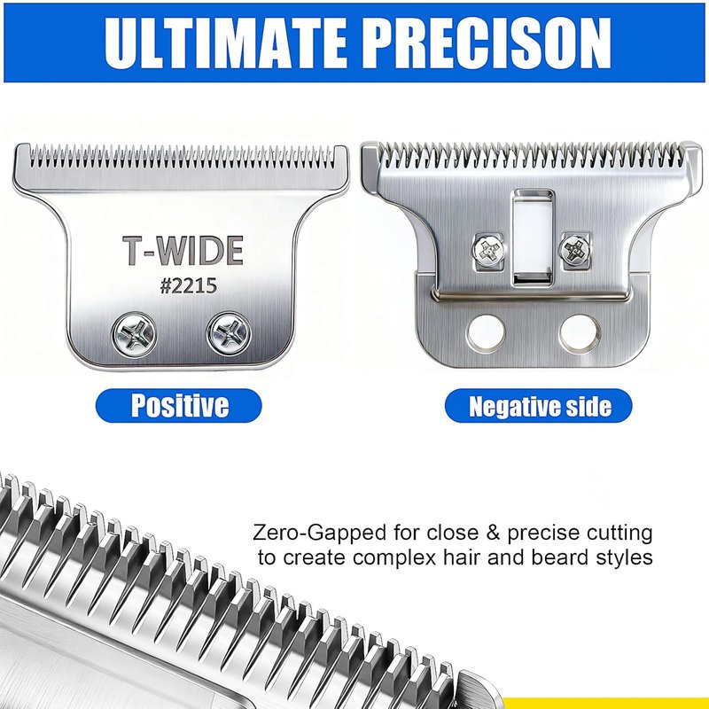 Wahl 2215 Replacement T Wide Blades - Adjustable Stainless Steel Zero-Gap for 5 Star Detailer Trimmer (Silver)
