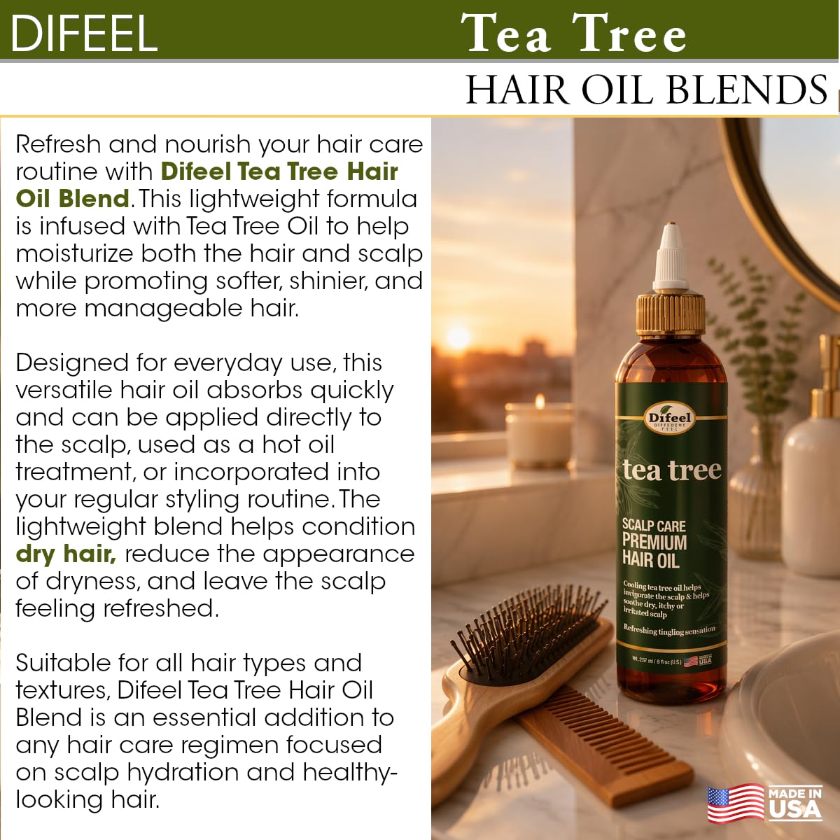 Difeel Scalp Care Tea Tree Premium Natural Hair Oil - Tea Tree Oil 8 oz.
