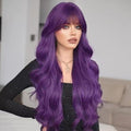 NOSTALGIA Purple Wig with Bangs Long Purple Wavy Wigs for Women 26 Inch Dark Purple Wigs Natural Looking Heat Resistant Synthetic Wig for Daily Party Use