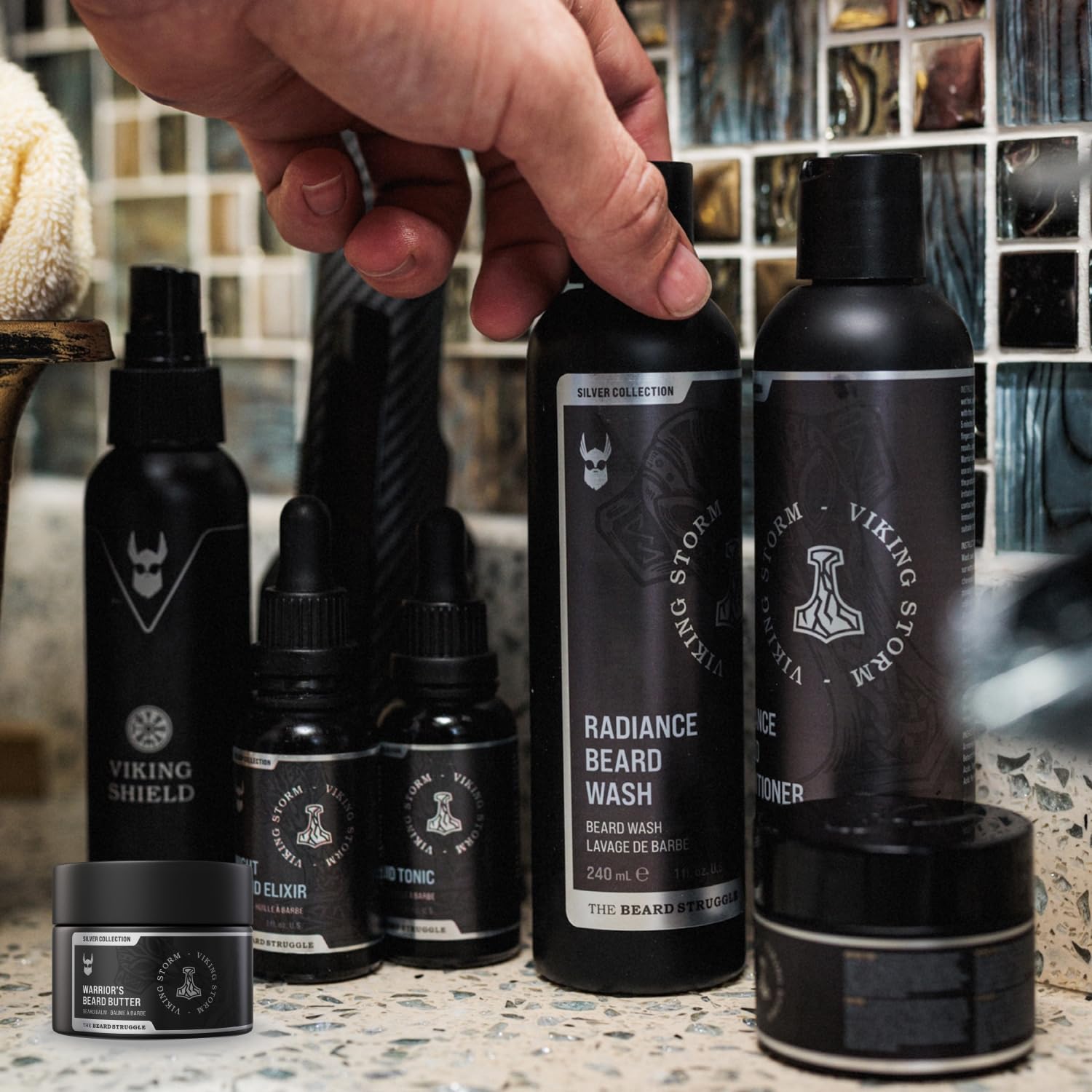 The Beard Struggle Greenlander Bundle Beard Kit - Includes Beard Cream, Beard Balm, Beard Night Oil, Beard Day Oil, Beard Wash & Beard Conditioner - Gold Collection - Valhalla's Gates