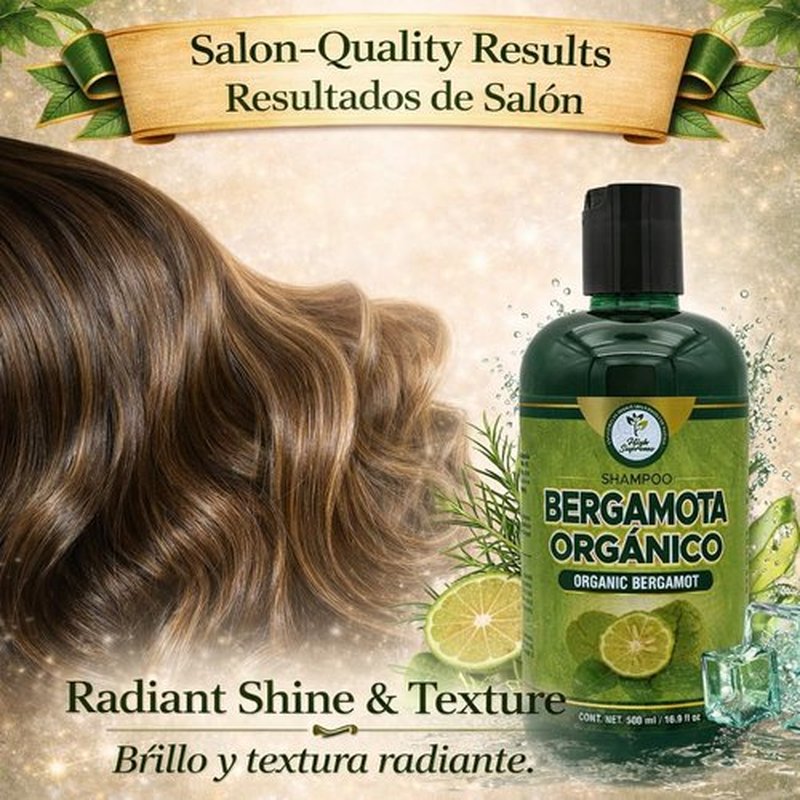 HIGH SUPREME Shampoo organic bergamot (16.9 fl oz) with aloe vera & rosemary SHAMPOO ORGANICO BERGAMOTA con Sabila & Romero Cont. net. 500 ml