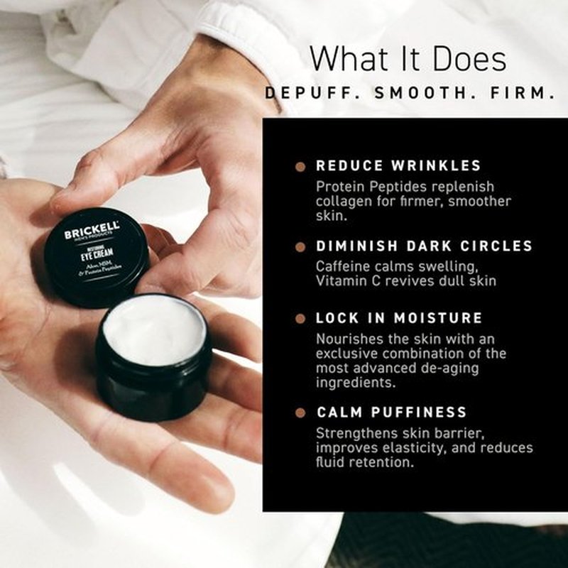 Brickell Men's Under Eye Cream - Natural Anti-Aging Balm to Reduce Puffiness & Dark Circles | 0.5 Ounce, Unscented