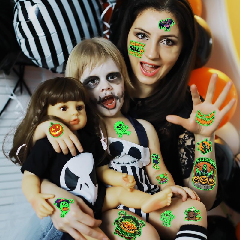 winthrop 340 Pcs Luminous Halloween Temporary Tattoos for Kids, Individually Wrapped Glow In the Dark Waterproof Safety Tattoos,Trick or Treat, Best Choice for Halloween Candy Bag, 85 Designs