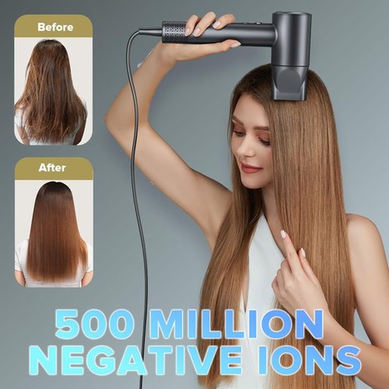 Hair Dryer, 160000 RPM Ionic Hair Dryer Portable Lightweight Blow Dryer with 500 Million Negative Ions, Fast-Drying, Lightweight and Quiet with Diffuser & Nozzle, Perfect for Home and Travel-Black