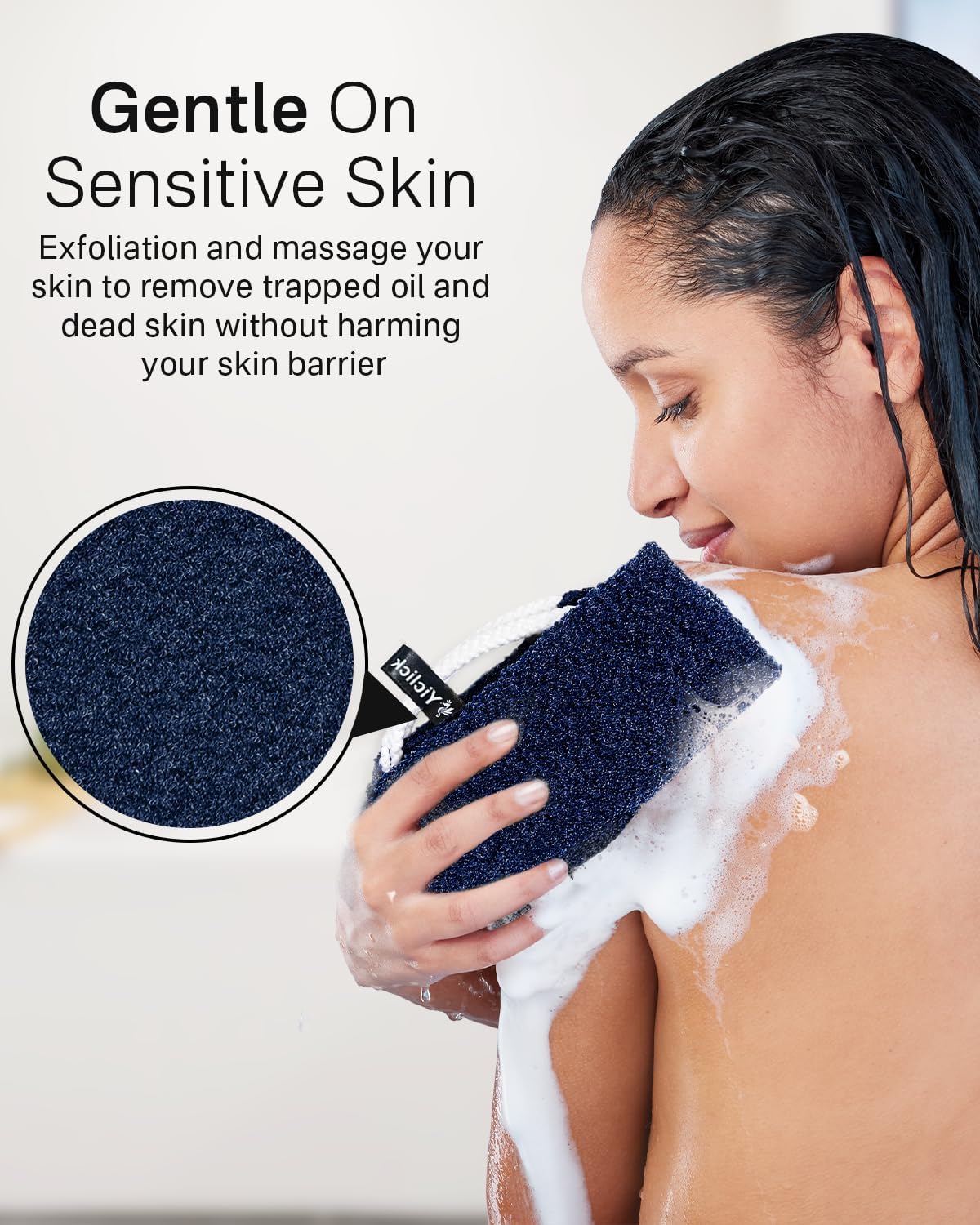 Yiclick Exfoliating Washcloth Towel with Handle, Back Scrubber for Shower, Exfoliating Body Scrubber Exfoliator, Japanese Wash Cloth for Body Scrub, Bath Sponge Loofah Luffa Washer Exfoliator