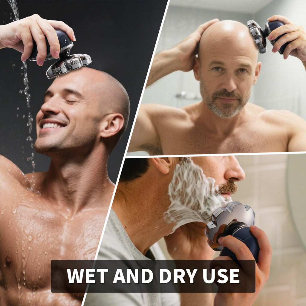 5-in-1 Electric Shaver for Men, Waterproof 9-Blade Razor Kit for Shaving Head & Face, LCD Display, Magnetic Head, Nose/Beard Trimmer, Cleaning & Massage Brush, Travel, 60min Runtime