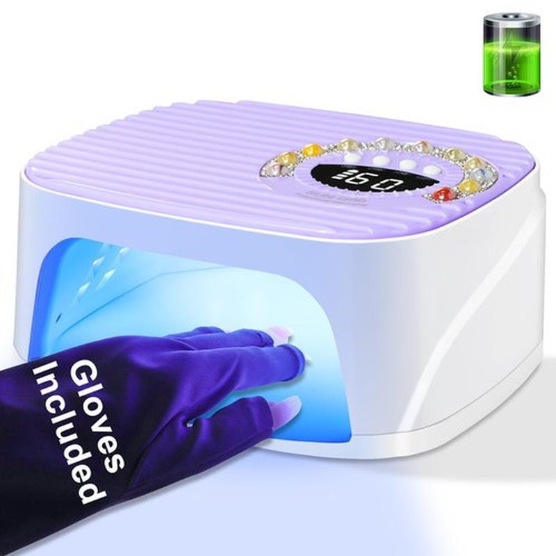 LIMEGIRL UV LED Nail Lamp Kit for Gel Polish Professional Fast Curing Purple Dryer Light Set with 45PCS Lamp Beads and Gloves Cordless Rechargeable Nail Art Cure Machine for Manicure Pedicure