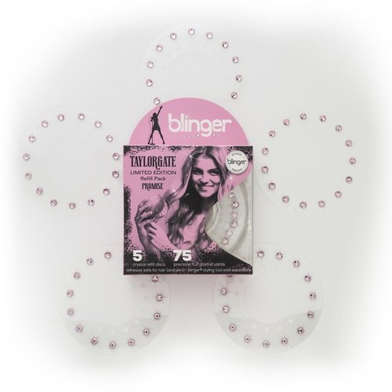 blinger® Limited Edition Refill Pack - Promise | 75 Precision-Cut Glass Crystals (5 Discs) | Hair Safe Adhesive - Bling In, Brush Out | blinger® Styling Tool Not Included | Light Rose 5 MM
