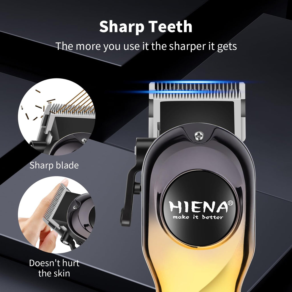 HIENA PRO Electric Hair Clipper & Trimmer for Men, Professional Cordless Barber Tool with LED Display, Rechargeable Hair-Cutting Clippers, Gifts for Men(Gold)