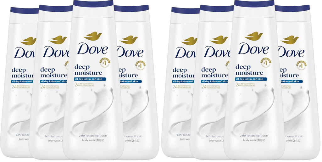 Dove Body Wash with Natural Nourishers for Instantly Soft Skin and Lasting Nourishment Deep Moisture Cleanser That Effectively Washes Away Bacteria While Nourishing Your Skin 20 oz,(Pack of 8)