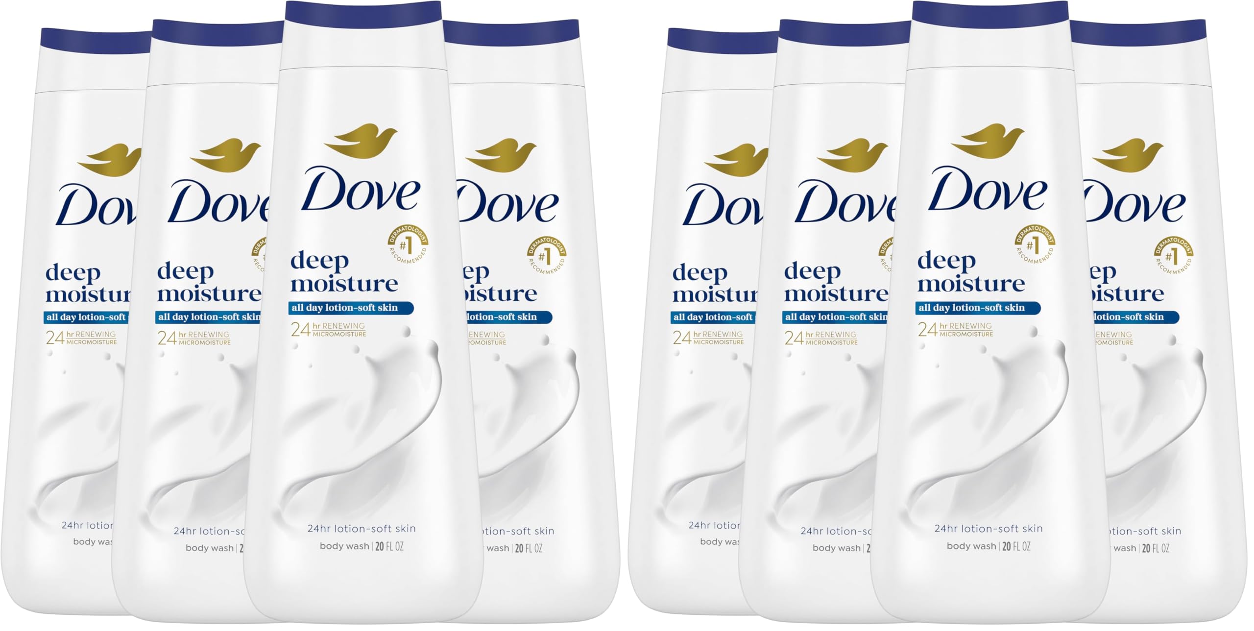 Dove Body Wash with Natural Nourishers for Instantly Soft Skin and Lasting Nourishment Deep Moisture Cleanser That Effectively Washes Away Bacteria While Nourishing Your Skin 20 oz,(Pack of 8)