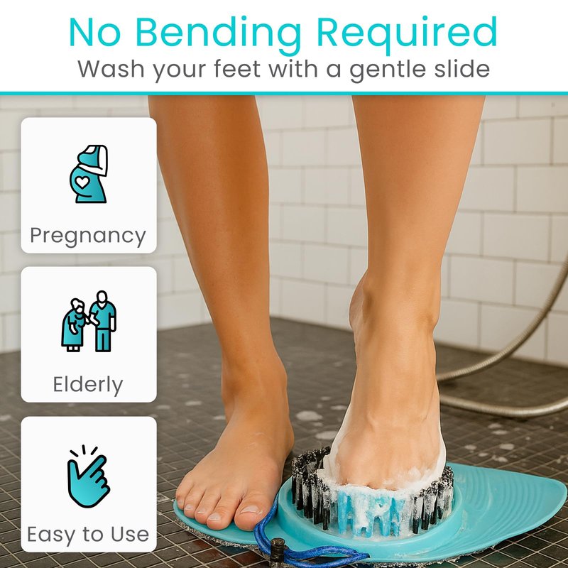 Vive Foot Scrubber for Shower Floor - Feet Cleaner for Dead Skin with Pumice Stone - Massager and Brush Exfoliating - Callus Remover, Improve Circulation and Relieves Pain - Nonslip Suction Cups