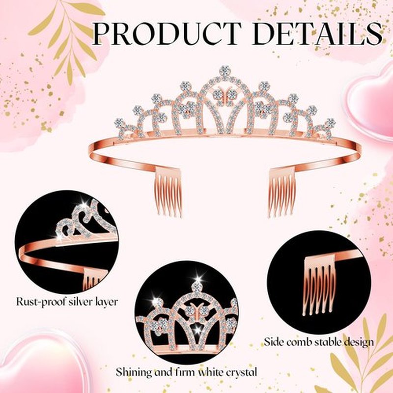 Lyrow 30 Pcs Tiara Crowns for Women Bulk Galentines Day Party Favors Crystal Queen Crowns with Comb Headband Princess Tiaras for Birthday Wedding Halloween Christmas(Rose Gold)