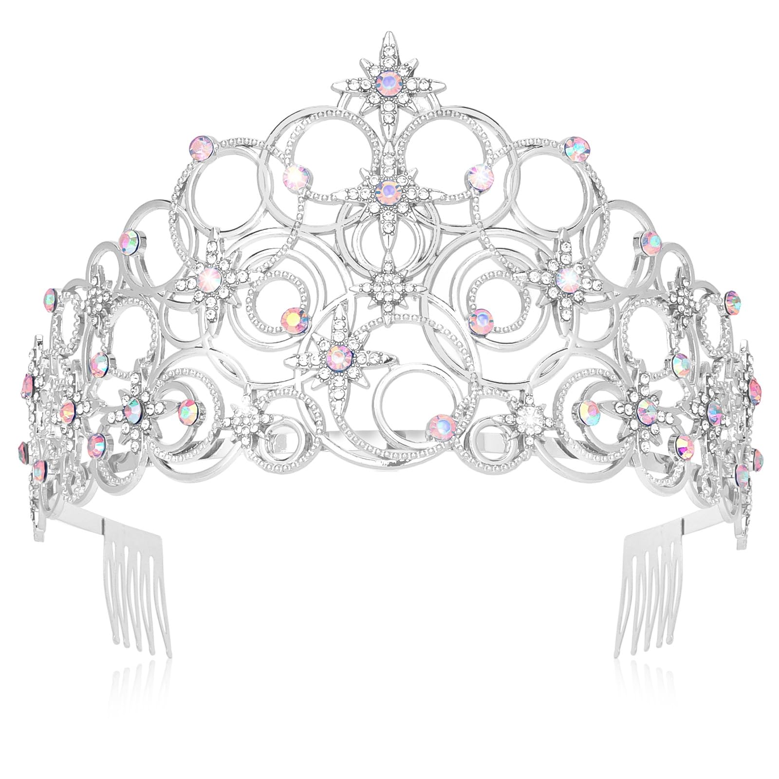 Uintoon Princess Crown Tiaras for Women Girls, Silver Bubble Tiara Crystal Queen Crown Headband, Prom Birthday Party Wedding Halloween Costume Accessories for Women