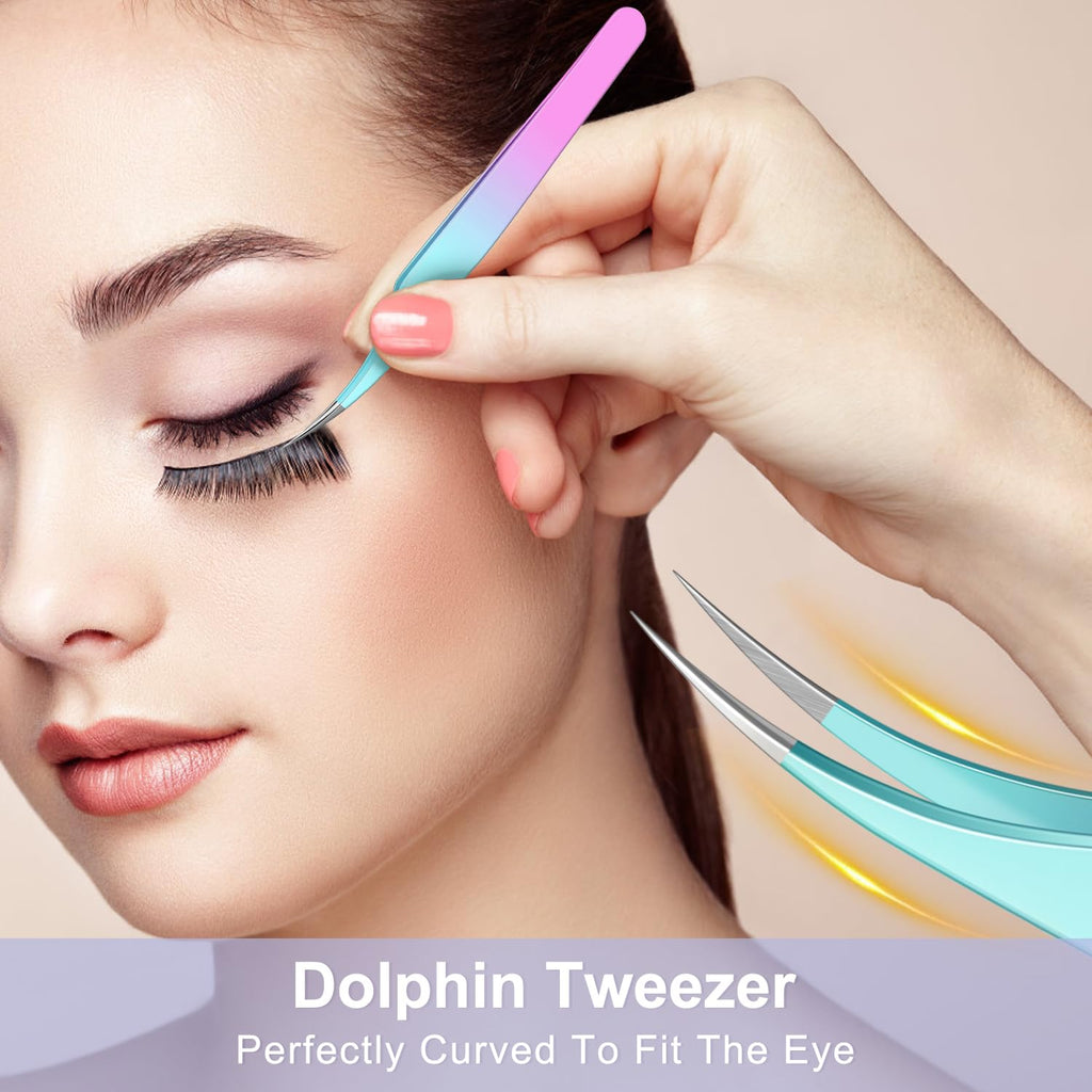 MORGLES 5 PCS Lash Tweezers Set for Eyelash Clusters