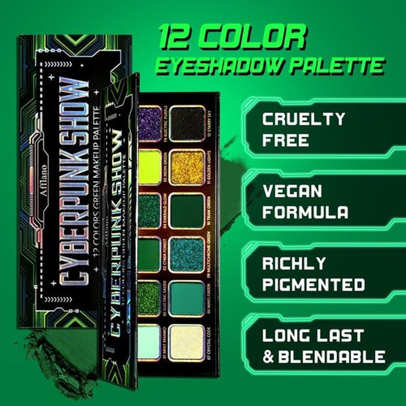 Green Eyeshadow Makeup Palette, 12 Colors Neon Emerald Green Glitter Holographic Eyeshadow with Matte Shimmer for Brown Eyes, Pigmented Silky Long Last Forest Eye Shadow for Witch, Shrek, Party, Vegan