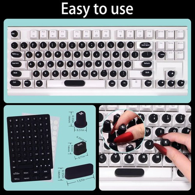 70 Pcs RaisedTip Keyboard Stickers for Long Nails with Letters: Adhesive Typing Bubbles for Women,Office & Gaming Girls Accessories Gift