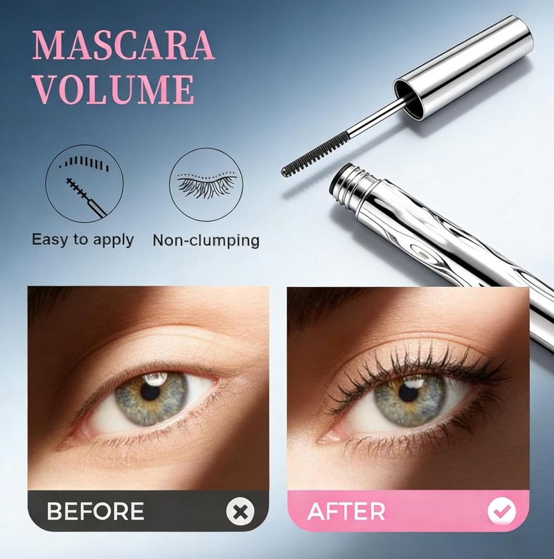 Upgraded Iron Metal Wand Mascara - Waterproof 3D Curling Formula, Long-Lasting & Smudge-Proof | Black