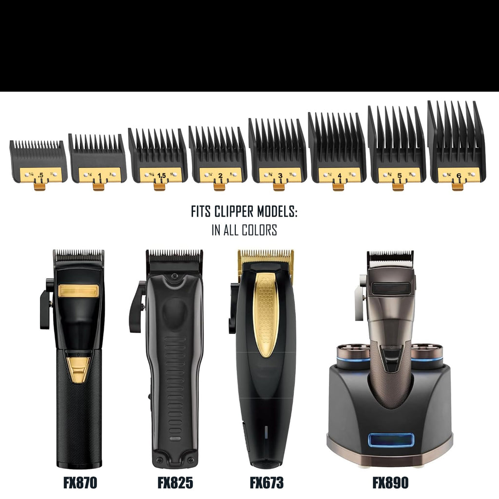 8PACK Premium Metal Clipper Guards Compatible with BaByliss Barberology FX825, FX870, FX880, and FX673, Trimmer Replacement Guards for Babyliss Clippers, Black