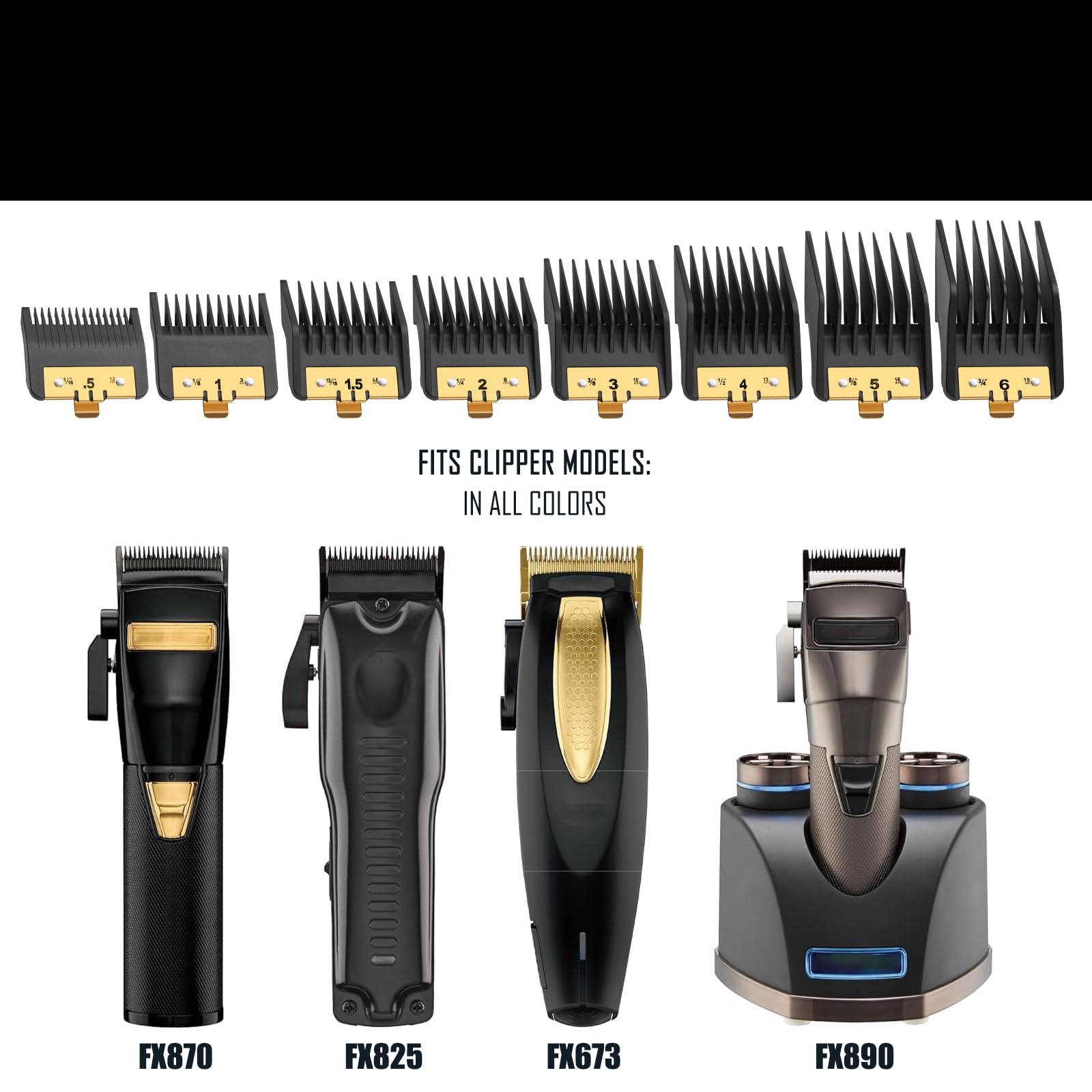 8PACK Premium Metal Clipper Guards Compatible with BaByliss Barberology FX825, FX870, FX880, and FX673, Trimmer Replacement Guards for Babyliss Clippers, Black