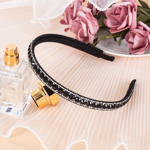 HINZIC Non-Slip Rhinestone Headbands for Women, Sparkling Crystal Hair Bands for Bridal Wedding, Bling Diamond Hair Styling Clips Accessories for Girls- Black