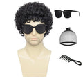 Airhostess Mens Short Afro Curly Wig for Male,70s 80s Disco Guy Rocker，Halloween Cosplay Fancy Wigs for Daily Party Costume (black)