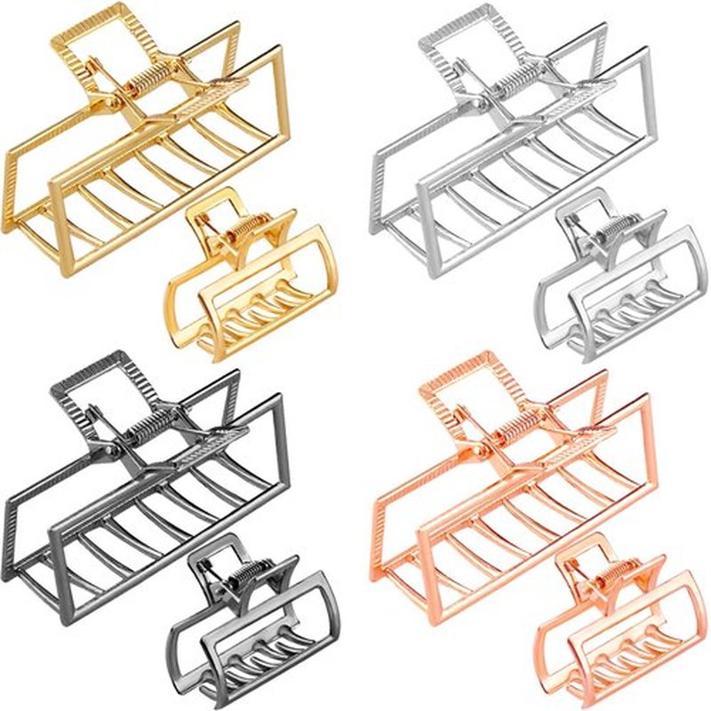 8 Pieces Metal Hair Claw Clips Set, Includes 3 Inches Large Size Hair Catch Barrette Jaw Clamp and 1.6 Inches Small Half Bun Hairpins for Women, Hair Accessories