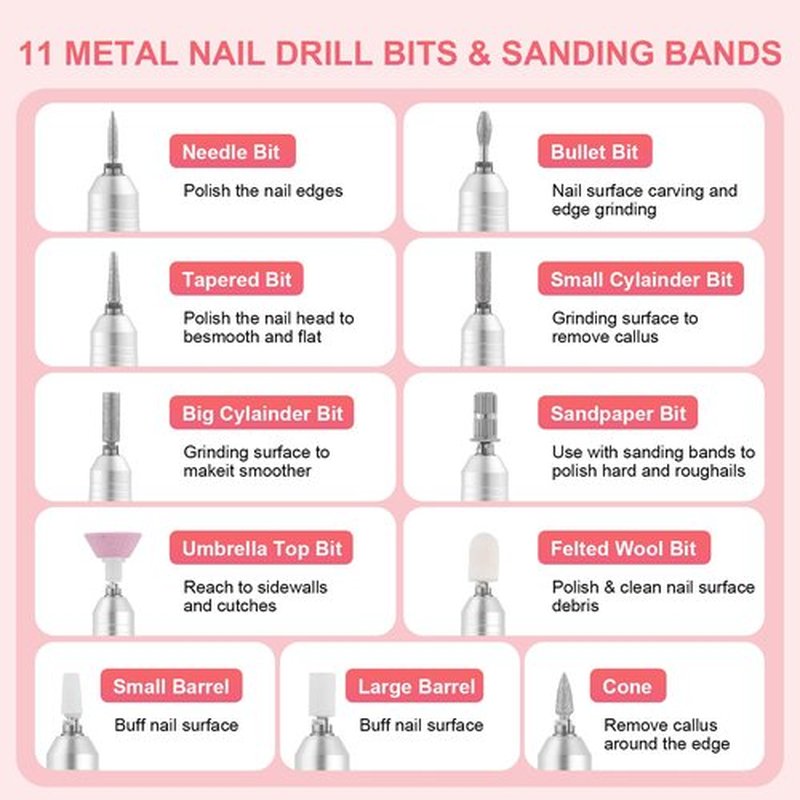 Electric Nail Drill Machine 45000RPM Rechargeable Portable DIY Nail File Electric Nail Drill Kit with Smart LCD Screen for Gel Nail Manicure and Pedicure Reflective Body etc(WHITE)