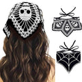 Acenail Halloween Headbands Black Skull Crochet Bandanas Headband Spider Web Triangle Hairband Gothic Head Scarf Tie Back Head Wraps Halloween Hair Accessories for Women 2Pcs (Black A, One Size)
