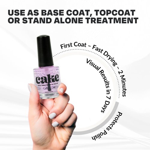 Nail Strengthener Power Boost Growth Formula, Keratin, Biotin, & Vitamin E, 21- Free, Repairs Damaged Nails, Stops Peeling & Chipping, Use as Clear Base Coat & Topcoat .50 fl. Oz. CAKE Nail Treatment