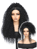 YKHJH 26 Inch Synthetic Lace Front Wig Black Curly Synthetic Wig Protein Fiber Like Human Hair, Glueless Water Wave Hair (Black)