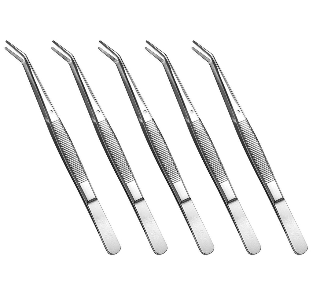 Stainless Steel Tweezers, with Curved Serrated Tip Multipurpose Sewing Machine Tweezers Forceps for Craft Repairing (5PCS)