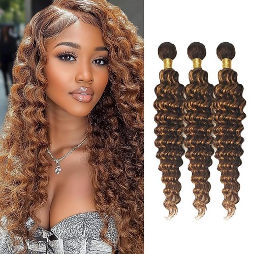 Biliisyff P4/30 Highlight Bundles Deep Wave Brazilian Remy Hair Two Tone Brown Mixed With Dark Brown Bundles for Black Women 16 18 20 Inch